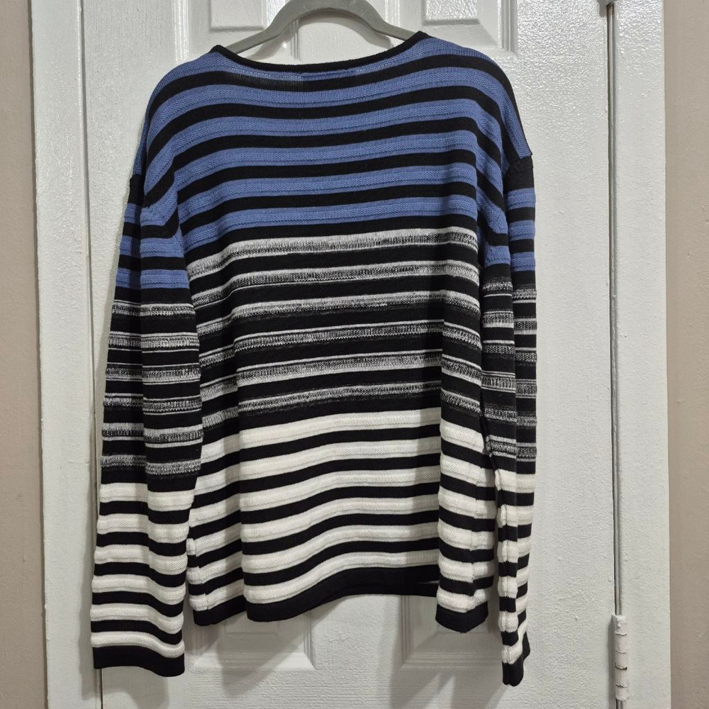 Women's Mieka Striped Crew Neck Sweater L Black Blue White - Picture 2 of 7